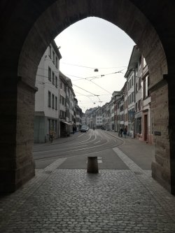 A photo of a historic street in Basel, Switzerland