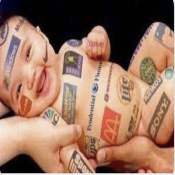 Image of Baby with Famous Logos Imprinted on their body