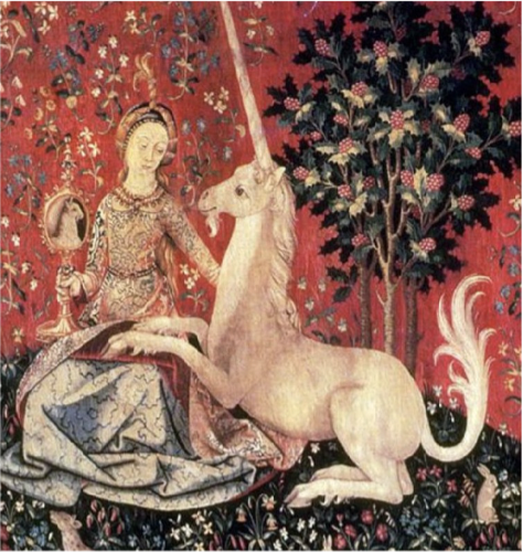 Medieval image of woman with unicorn
