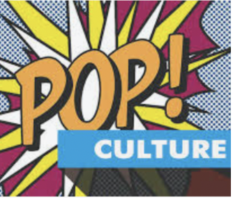 The phrase "Pop Culture" in comic book lettering