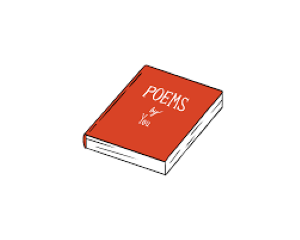 Red Book with the word "Poems" on the cover