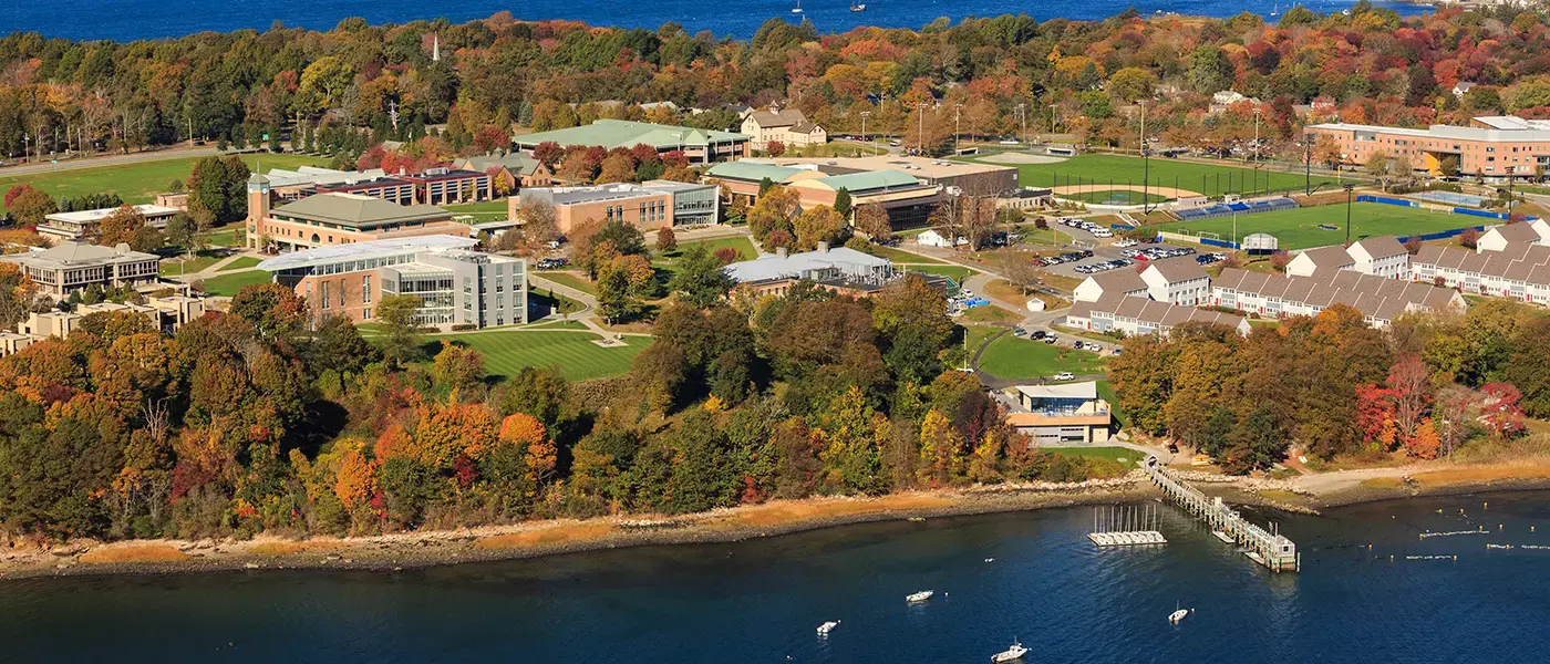 Aerial photo of the Roger Williams University campus.