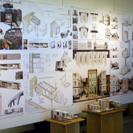 Architecture work displayed in a gallery
