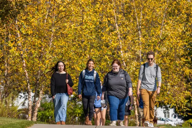 students walking on campus