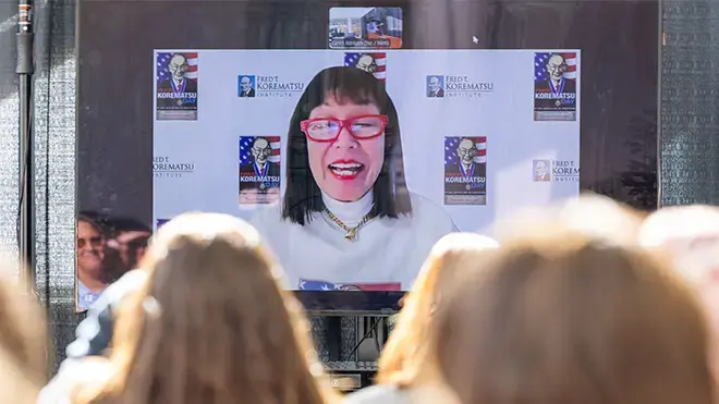 Karen Korematsu discusses her father's legacy via Zoom.
