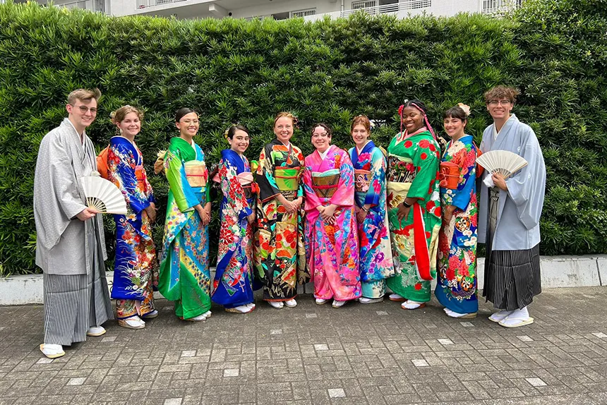 Students wear kimono