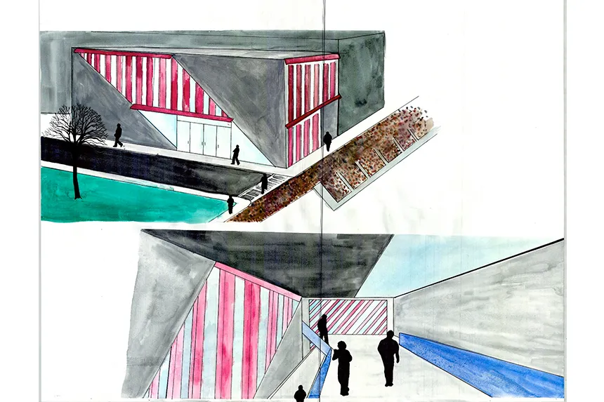 Watercolor building sketch by a Summer Academy Student