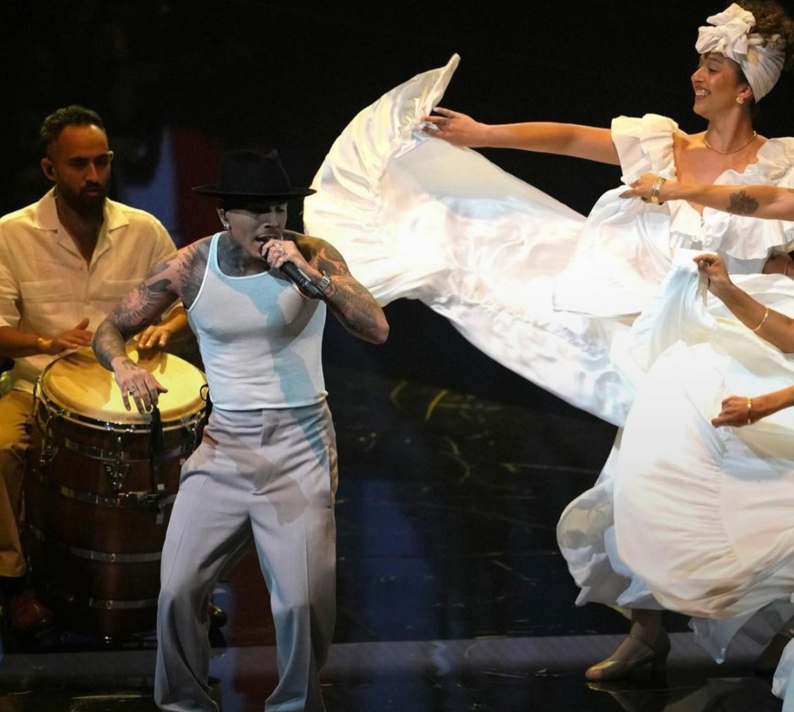 Junior Daniella Hernandez (top right) performs as a backup dancer for Puerto Rican singer and rapper Rauw Alejandro at the 2024 MTV Video Music Awards.