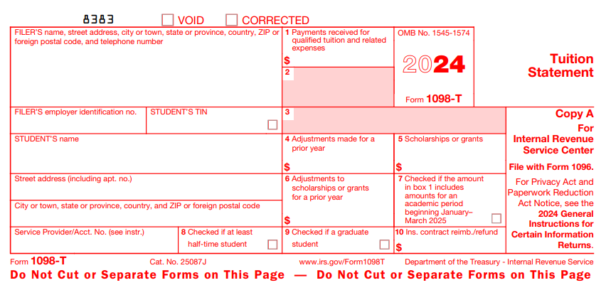 blank 2024 Form 1098-T