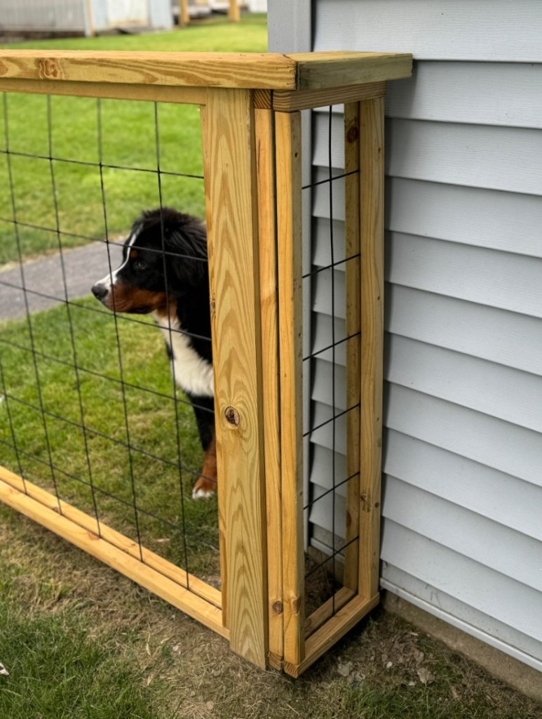 Gromit the puppy enjoying his fenced enclosure in the back yard.. 