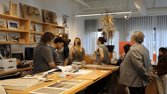 Arch students visit Kite Architects during the Fall 2024 Providence Firm Crawl