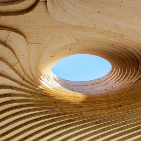 An internal shot of custom wood from Gray Organschi Architecture