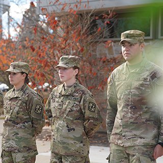 Students in uniform on RWU campus