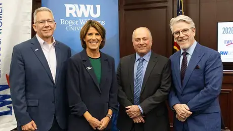 RWU Interim President and RWU Law Dean stand with RI gubernatorial candidates.
