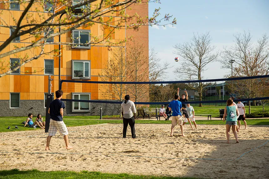 Students playing volleyball