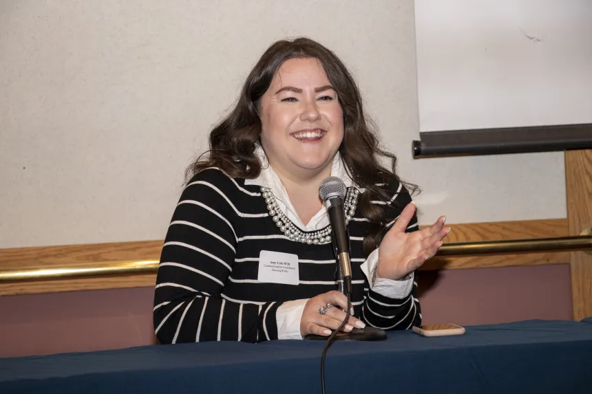 RWU MS Leadership alumna Amy Cola addresses the 2022 RIASPA Conference