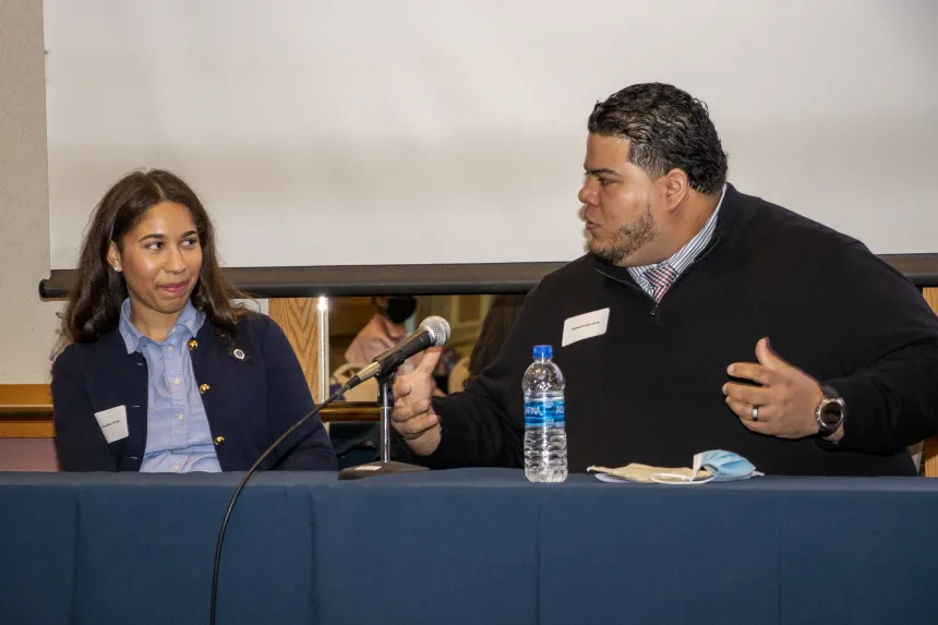 RWU MPA alumnus Manny Ortiz addresses the 2022 RIASPA Conference