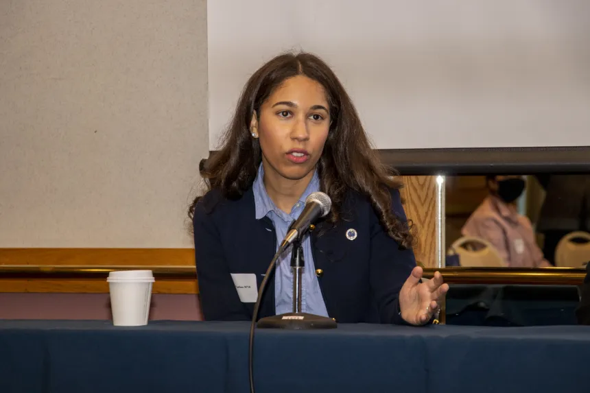 RWU MPA alumna Dorca Paulino addresses the 2022 RIASPA Conference