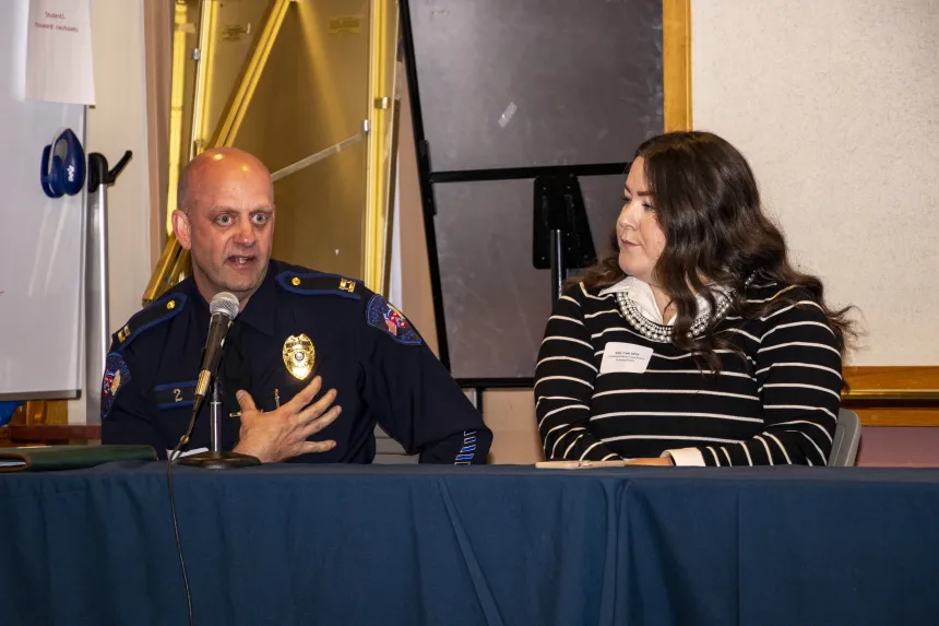 RWU MS Leadership alumnus Mark Carrier addresses the 2022 RIASPA Conference