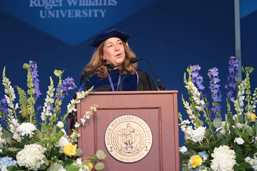 Becky Spritz, Associate Provost for Academic Affairs addresses the crowd