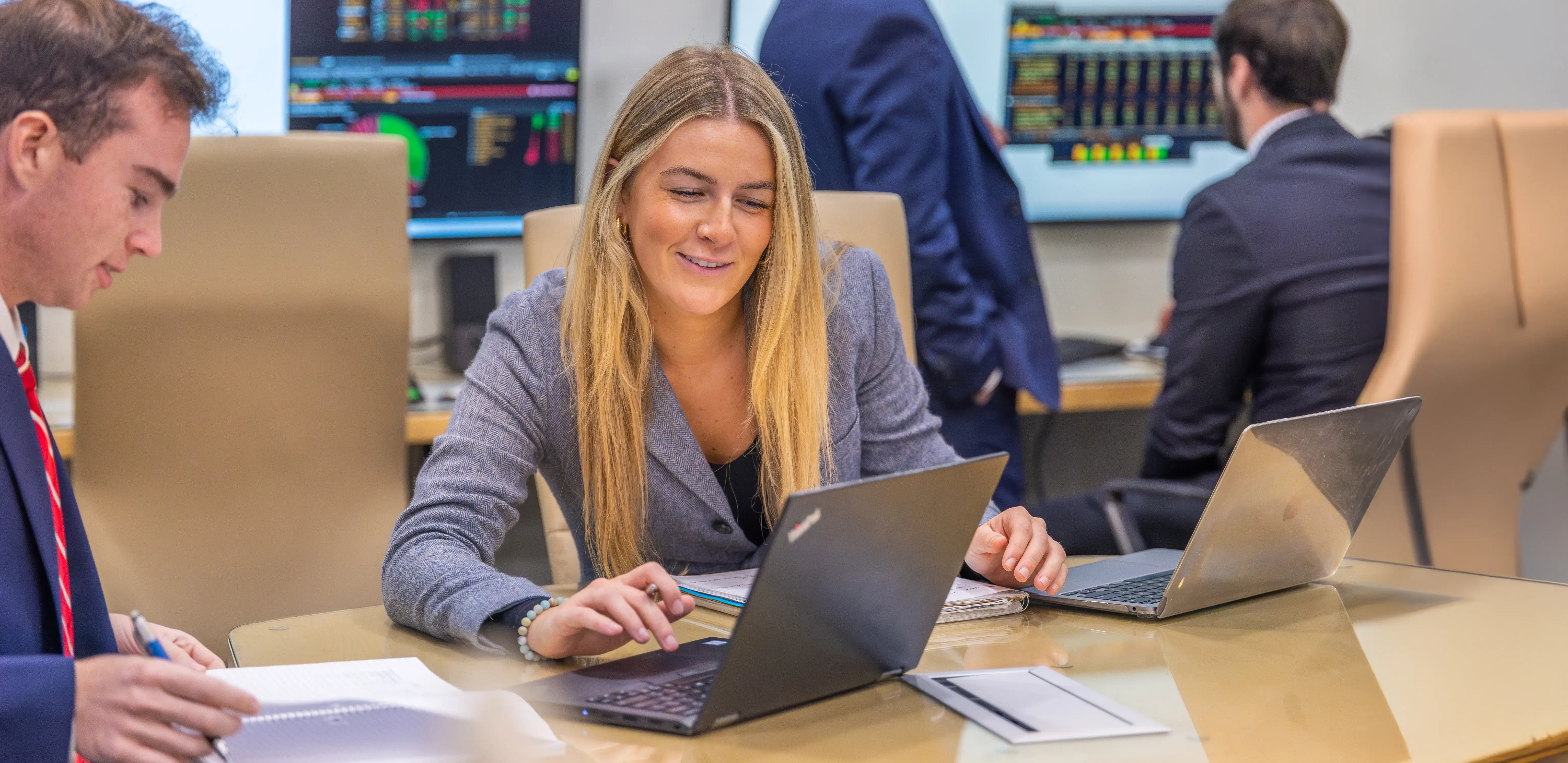 A business student works on a project